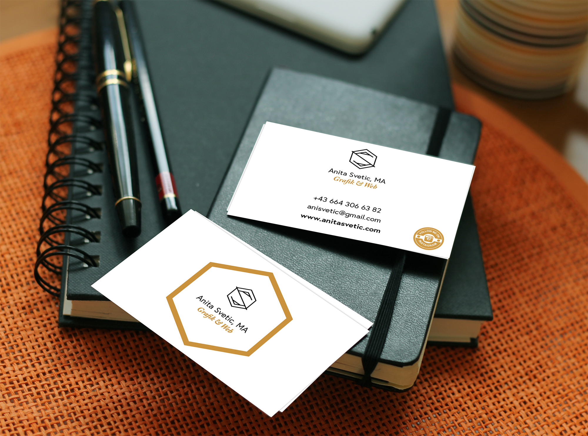 Business Card with table and pen